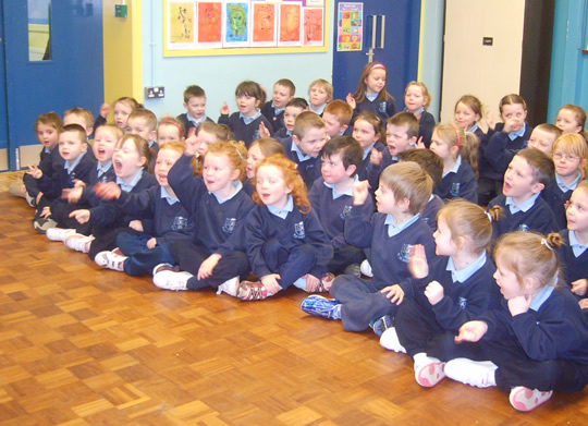 Photograph of pupils listening to Tom